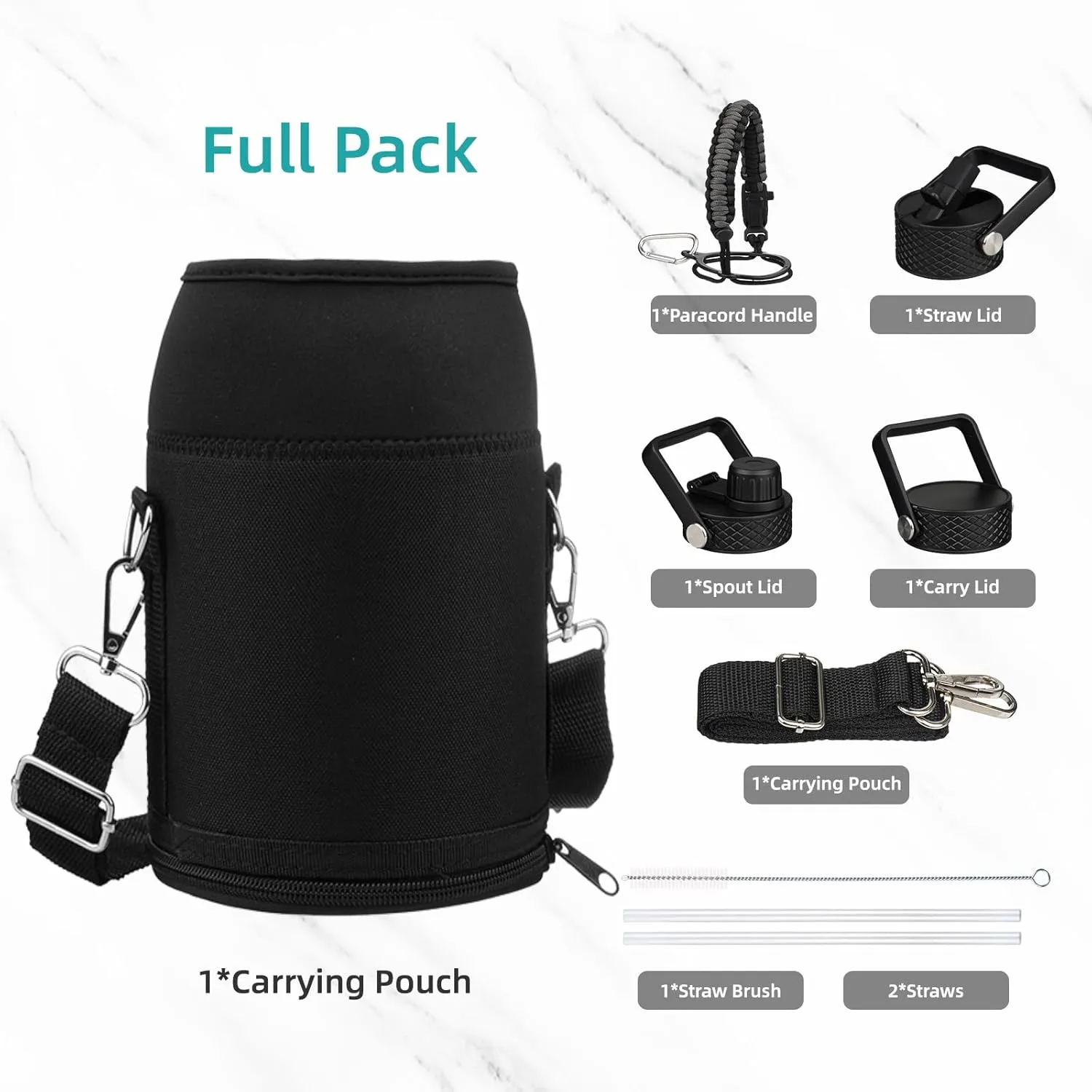 Insulated Water Bottle with Straw,87 oz 3 Lids Water Jug with Carrying Bag,Paracord Handle,Double Wall Vacuum Stainless Steel Metal Flask,Purple