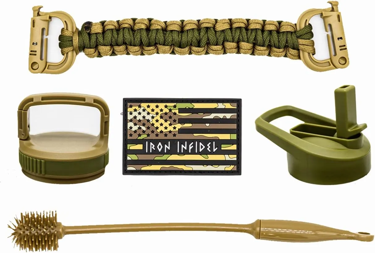 Iron Infidel Battle Bottle Straw Lid & Cleaner Brush Kit - 64 Oz Water Bottle Lid Replacement with Straw, Wide Mouth Lid, and Long Handle Water Bottle Cleaning Scrub Brush Tool