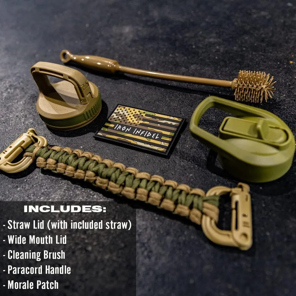 Iron Infidel Battle Bottle Straw Lid & Cleaner Brush Kit - 64 Oz Water Bottle Lid Replacement with Straw, Wide Mouth Lid, and Long Handle Water Bottle Cleaning Scrub Brush Tool