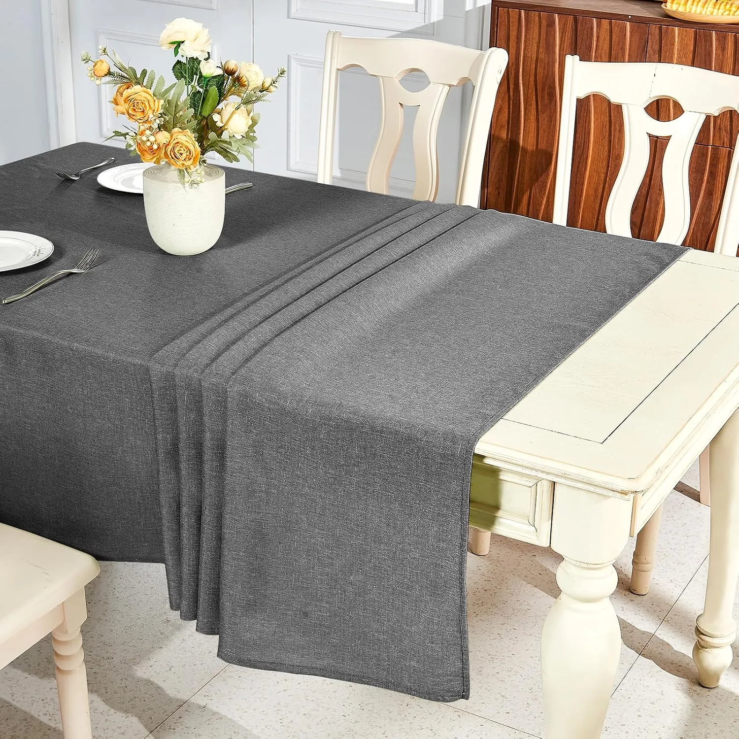 IVAPUPU Textured Linen Table Cloth for Rectangle Table - Grey Tablecloths Rectangular Waterproof Wrinkle Free Wipeable Dining Table Cover for Spring Wedding Birthday Kitchen Decor, 52 x 70 Inch