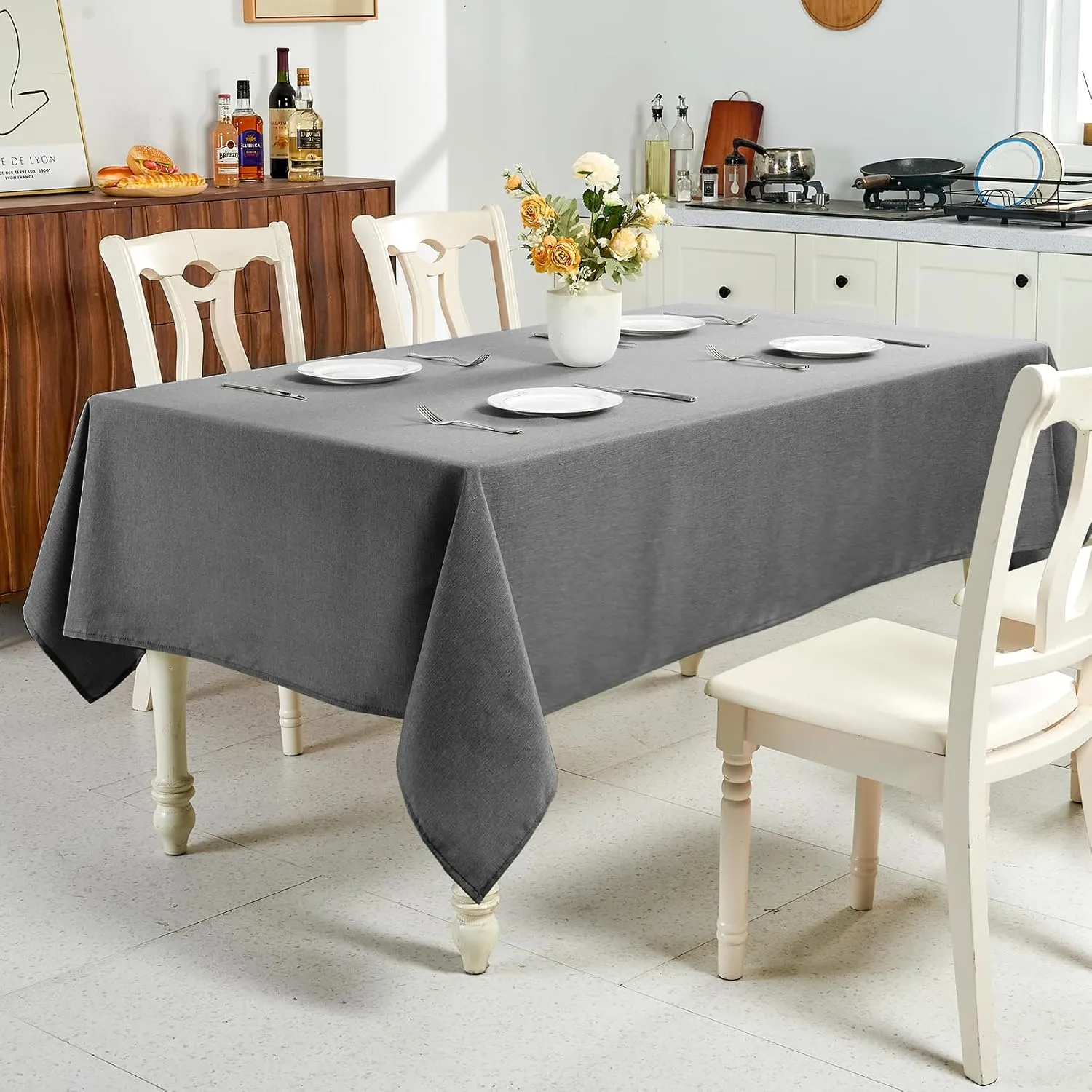 IVAPUPU Textured Linen Table Cloth for Rectangle Table - Grey Tablecloths Rectangular Waterproof Wrinkle Free Wipeable Dining Table Cover for Spring Wedding Birthday Kitchen Decor, 52 x 70 Inch