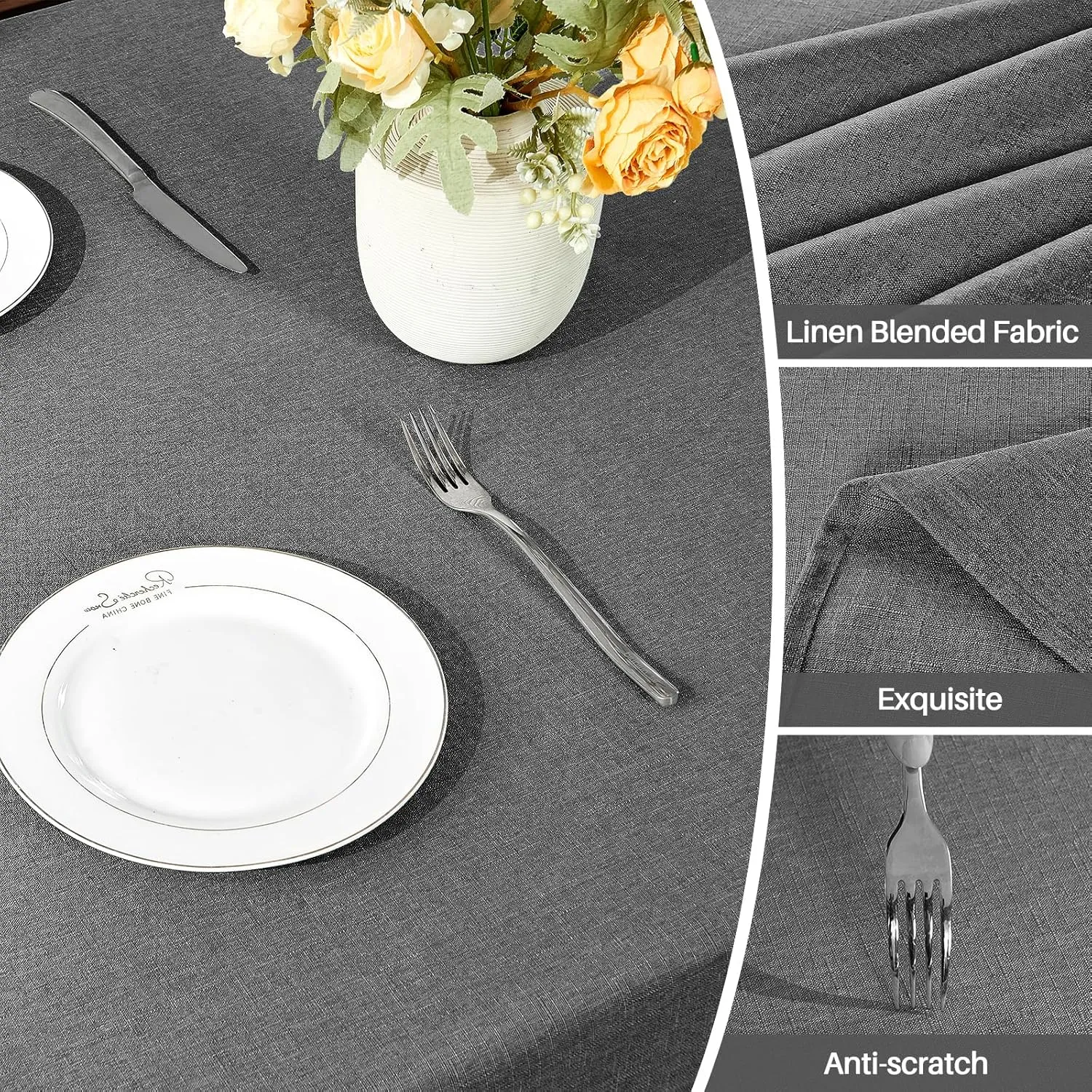 IVAPUPU Textured Linen Table Cloth for Rectangle Table - Grey Tablecloths Rectangular Waterproof Wrinkle Free Wipeable Dining Table Cover for Spring Wedding Birthday Kitchen Decor, 52 x 70 Inch