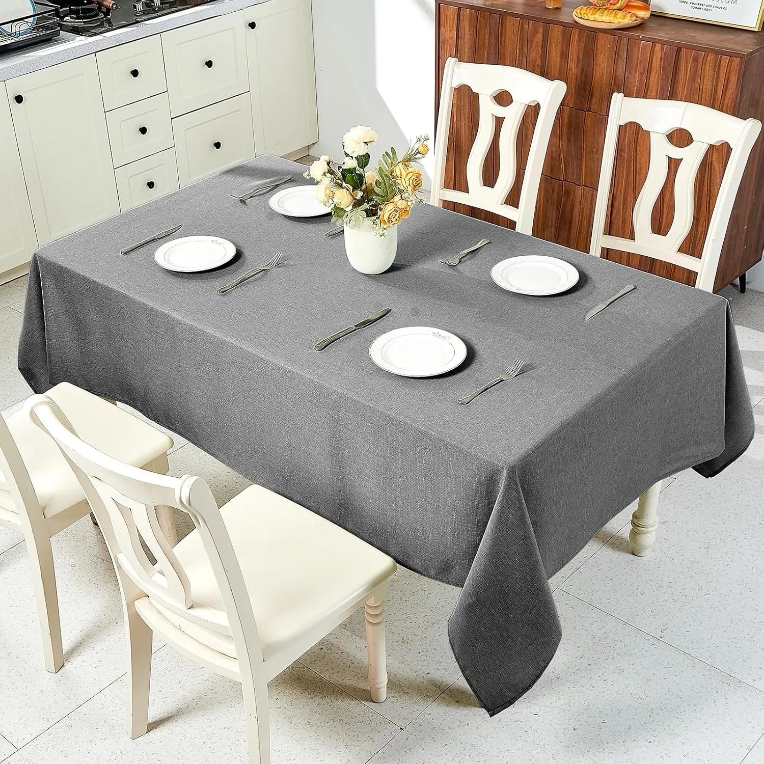 IVAPUPU Textured Linen Table Cloth for Rectangle Table - Grey Tablecloths Rectangular Waterproof Wrinkle Free Wipeable Dining Table Cover for Spring Wedding Birthday Kitchen Decor, 52 x 70 Inch