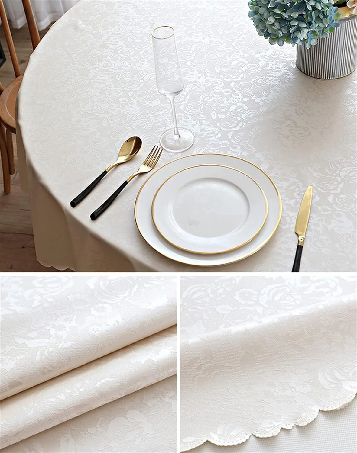 Jacquard Waterproof Tablecloth Tablecloth Wipeable Table Cloth Table Cover for Indoor Outdoor, Patio, Kitchen and Dining Room Round 85" Inch Rose Gold