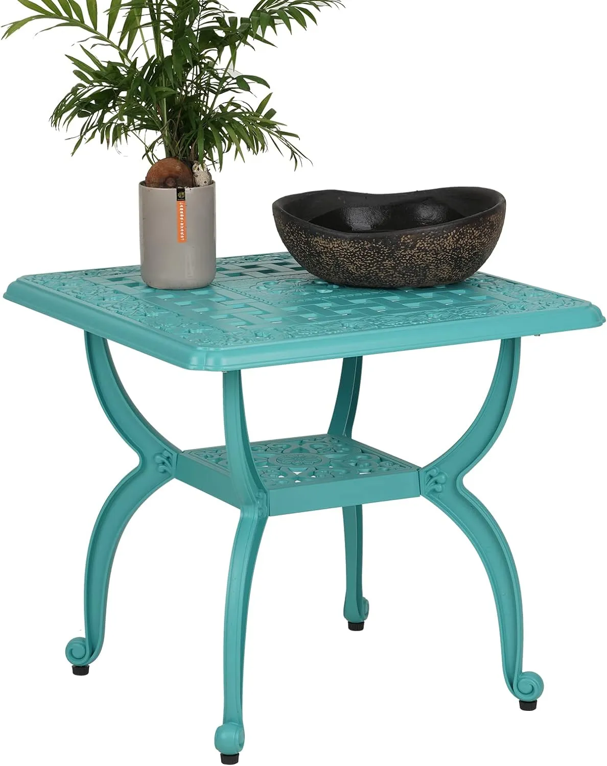 JARDIN DE CENTENNIAL Cast Aluminum Outdoor Side Table,Anti-Rust Outdoor End Table,Patio Coffee Bistro Table for Indoor,Garden,Porch,Balcony(Square Blue)