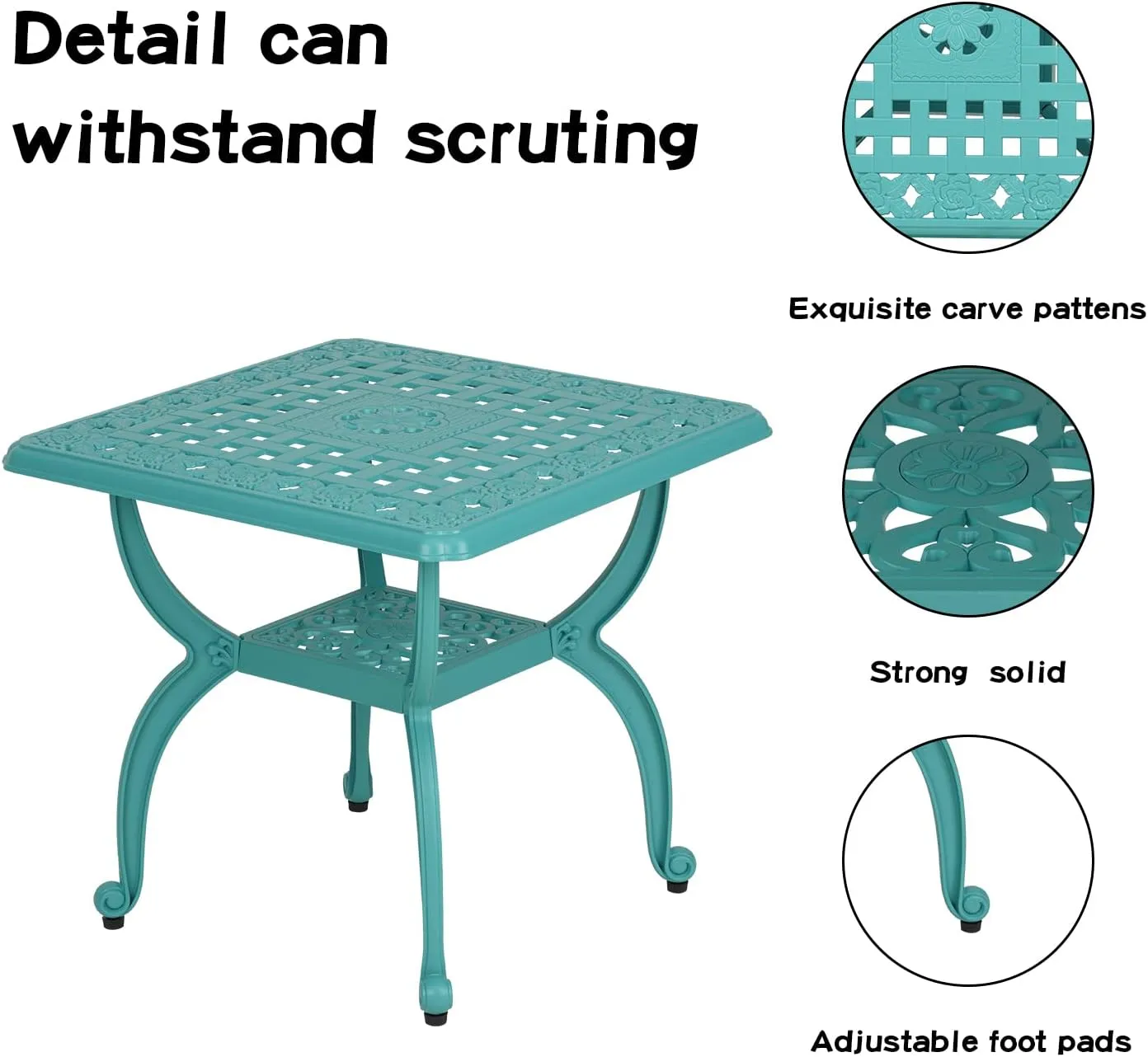 JARDIN DE CENTENNIAL Cast Aluminum Outdoor Side Table,Anti-Rust Outdoor End Table,Patio Coffee Bistro Table for Indoor,Garden,Porch,Balcony(Square Blue)