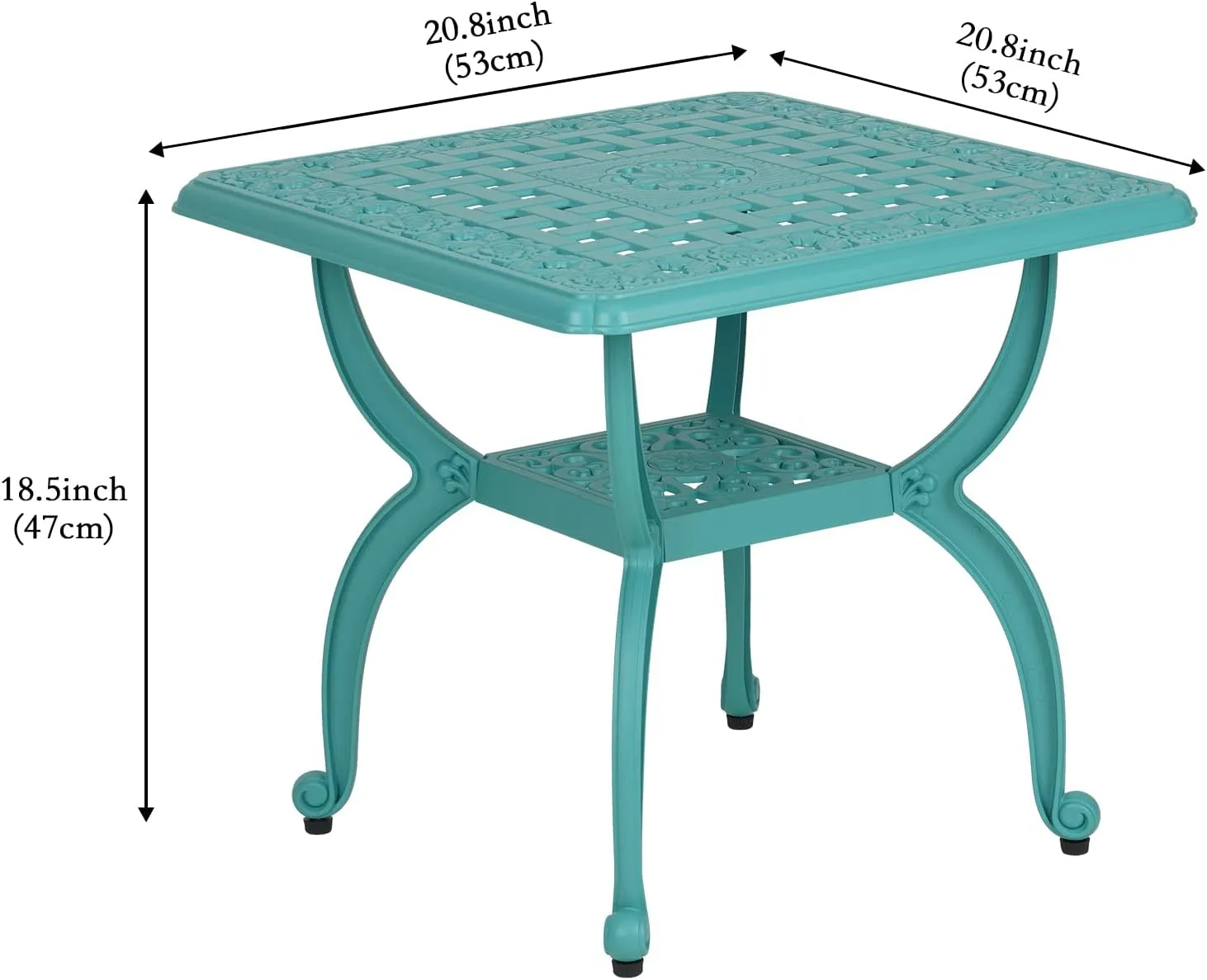 JARDIN DE CENTENNIAL Cast Aluminum Outdoor Side Table,Anti-Rust Outdoor End Table,Patio Coffee Bistro Table for Indoor,Garden,Porch,Balcony(Square Blue)