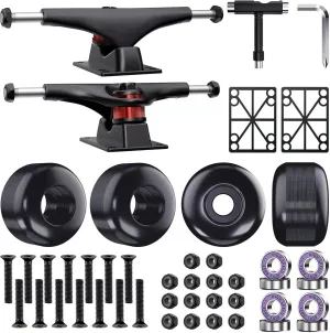 Jizmo Skateboard Trucks, Fits 7.75-8.25" Deck, Skateboard Wheels 52mm, Skateboard Bearings ABEC-11, Skateboard Pads, Skateboard Hardware Tool Combo Starter Set