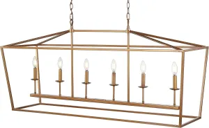 JONATHAN Y JYL7439B Pagoda Lantern Dimmable Adjustable Metal LED Pendant Classic Traditional Farmhouse Dining Room Living Room Kitchen Foyer Bedroom Hallway, 49 in, Antique Gold