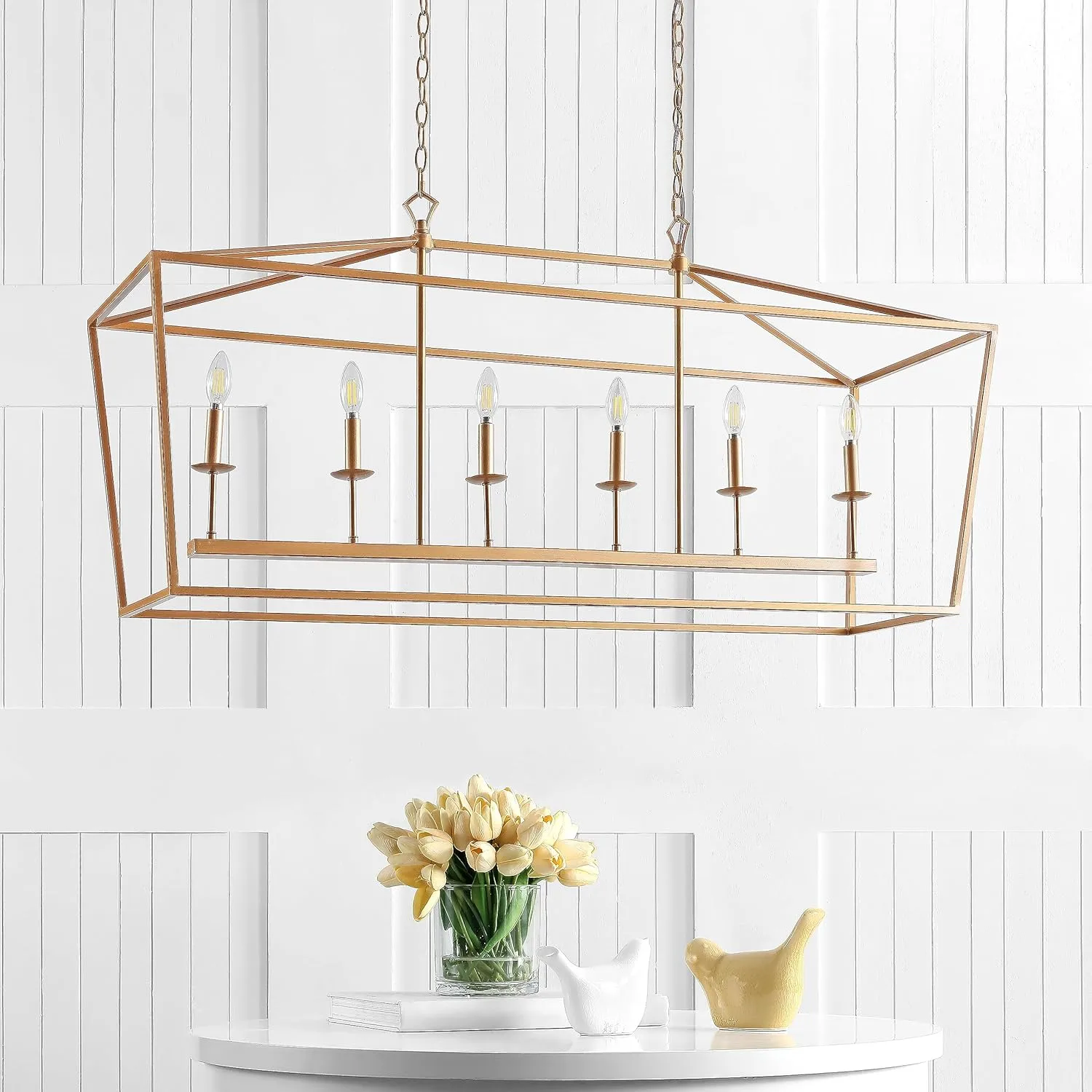 JONATHAN Y JYL7439B Pagoda Lantern Dimmable Adjustable Metal LED Pendant Classic Traditional Farmhouse Dining Room Living Room Kitchen Foyer Bedroom Hallway, 49 in, Antique Gold