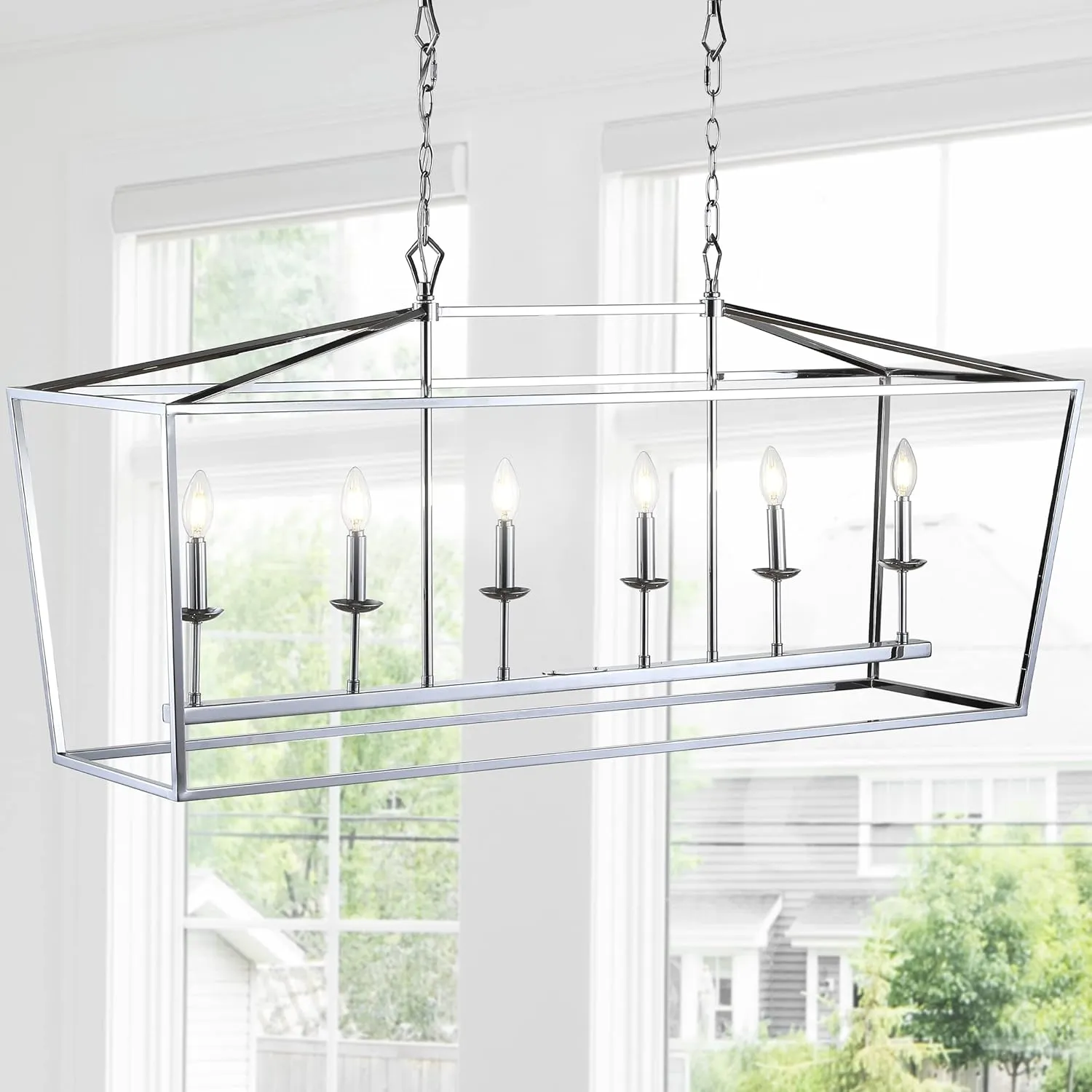 JONATHAN Y JYL7439C Pagoda Lantern Dimmable Adjustable Metal LED Pendant Classic Traditional Farmhouse Dining Room Living Room Kitchen Foyer Bedroom Hallway, 49 in, Chrome