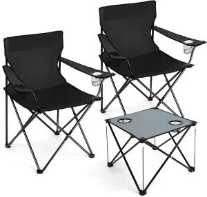 Joyfair Camping Chairs & Table Set(2 Chairs   1 Table), Heavy Duty Portable Outdoor Lawn Large Folding Chair for Adults, Ideal for Backpacking Fishing Hiking, Carry Bag & Cup Holder (Black Chair)