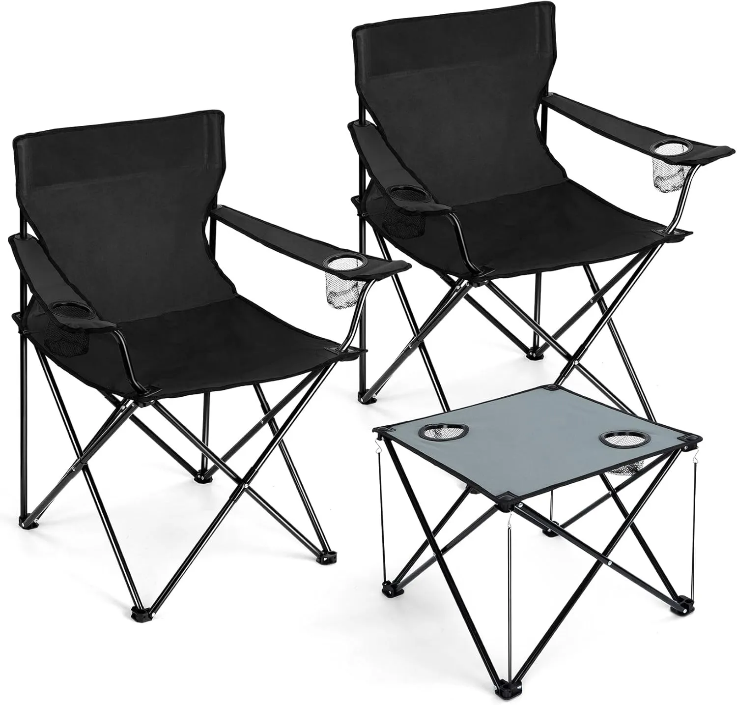 Joyfair Camping Chairs & Table Set(2 Chairs   1 Table), Heavy Duty Portable Outdoor Lawn Large Folding Chair for Adults, Ideal for Backpacking Fishing Hiking, Carry Bag & Cup Holder (Black Chair)