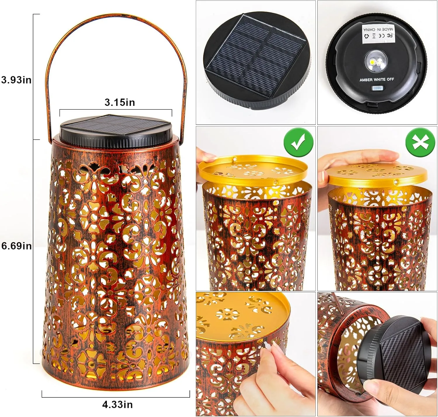 JSOT Solar Lanterns - Solar Lanterns Lights Outdoor Waterproof Gift for Women Mom Grandma, Metal Hanging Lights Decorative for Patio Garden Yard Backyard Porch Table Tree , Cool/Warm Light, 2 Pack