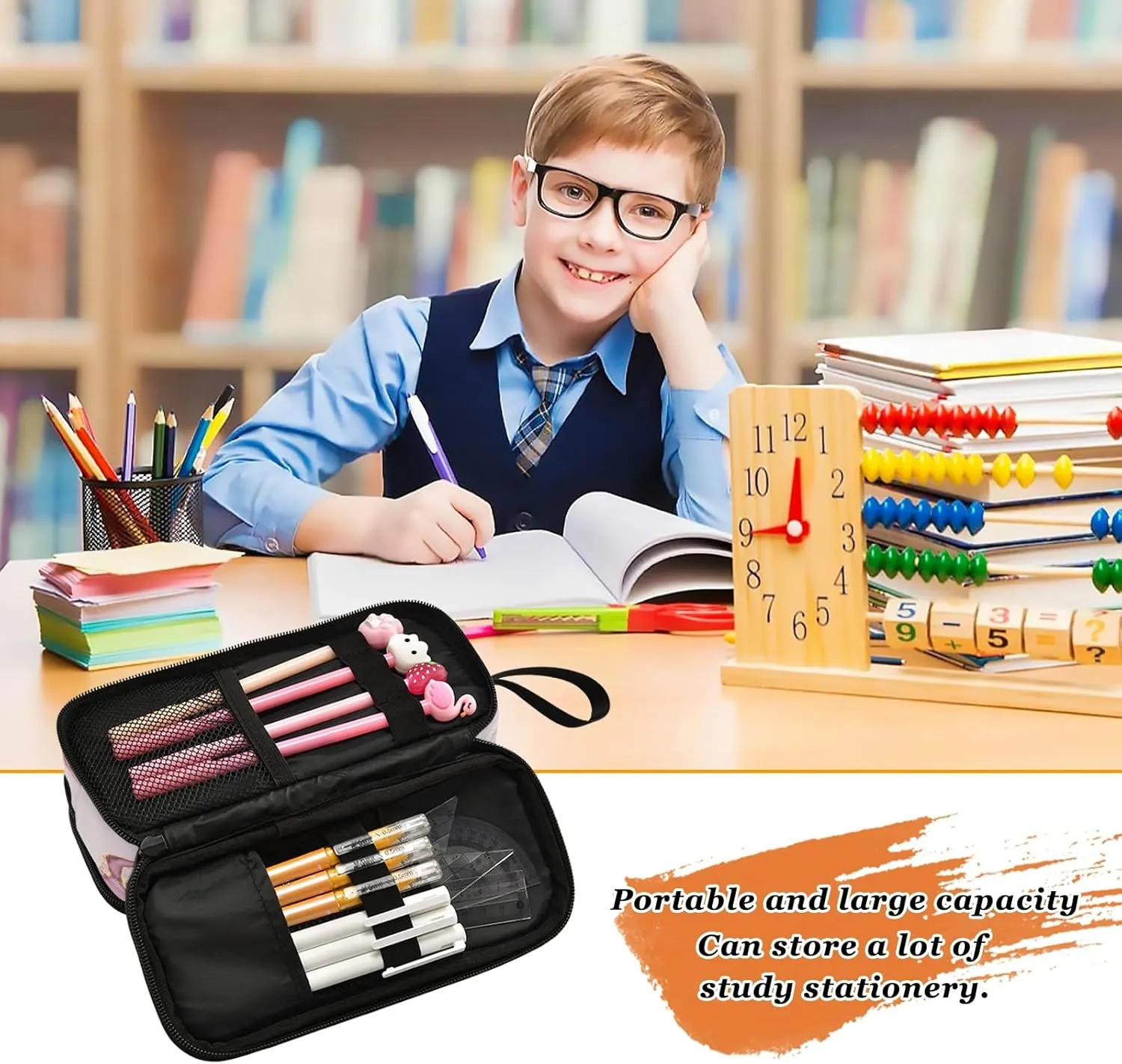 Kcldeci Pink Marble Pencil Case, Pink Granite Stone Surface Cracked Lines Golden Stripes Pencil Bag Storage Pouch Pen Pencil Marker Stationery Bag Holder for Middle High School College and Office
