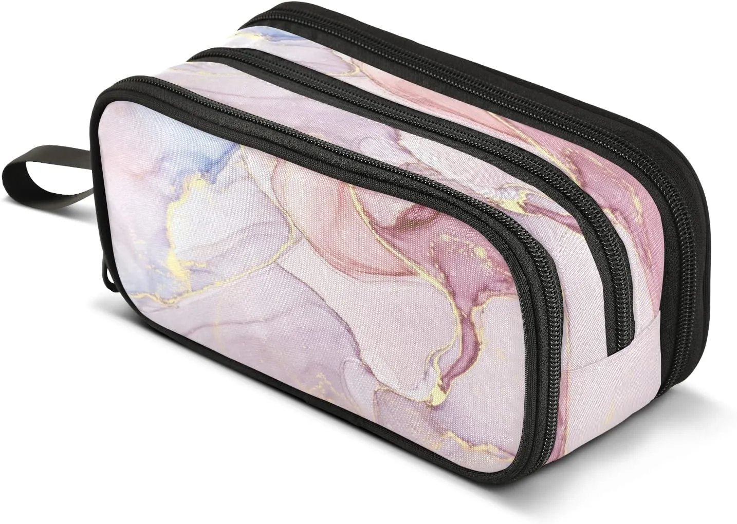 Kcldeci Pink Marble Pencil Case, Pink Granite Stone Surface Cracked Lines Golden Stripes Pencil Bag Storage Pouch Pen Pencil Marker Stationery Bag Holder for Middle High School College and Office