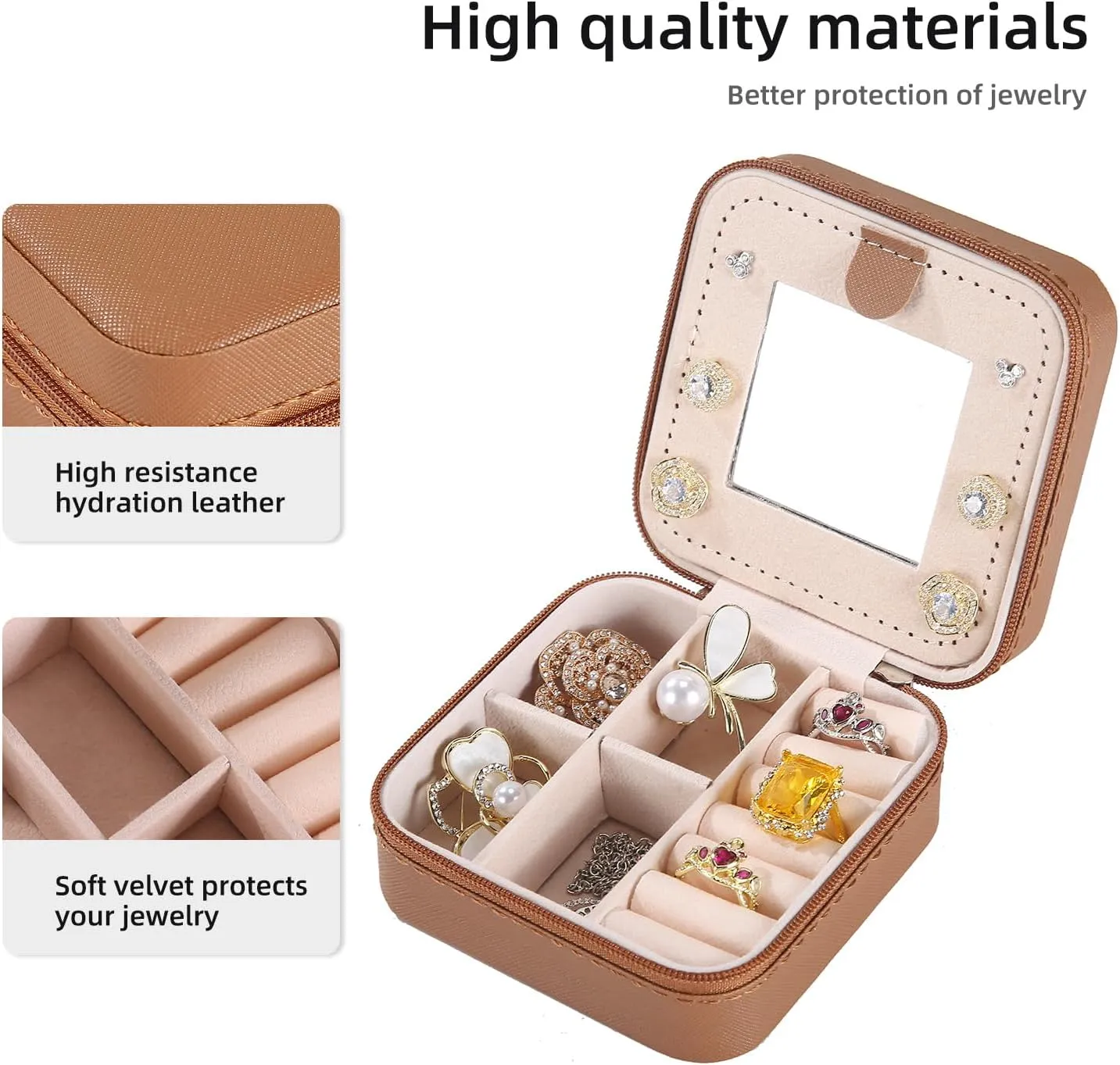 KElofoN Travel jewelry case Travel jewelry box Travel Jewelry Organizer Small Jewelry Organizer Box for Girls Women with Mirror (5-coffee)