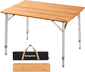 KingCamp Lightweight Stable Folding Camping Table Bamboo Outdoor Folding Tables Adjustable Height Portable Picnic