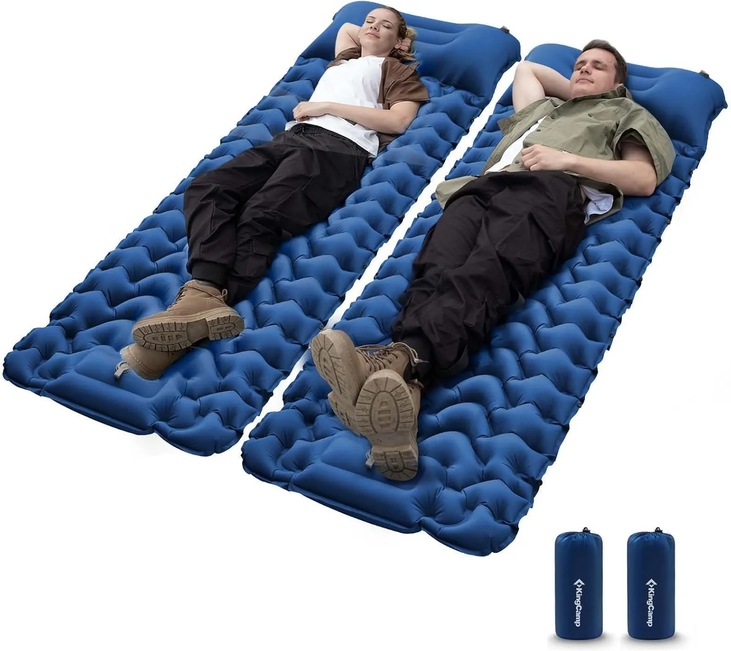 KingCamp Sleeping Pad for Camping, Inflatable Sleeping Pad Ultralight Connectable Camping Mattress with Pillow Built-in Foot Pump for Backpacking Hiking Tent Cot