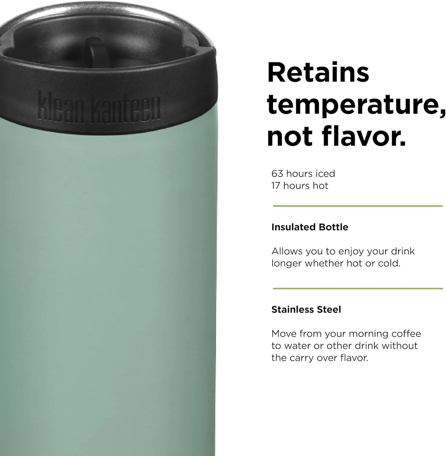 Klean Kanteen 20oz TKWide Insulated Coffee Tumbler with Café Cap - Beryl Green