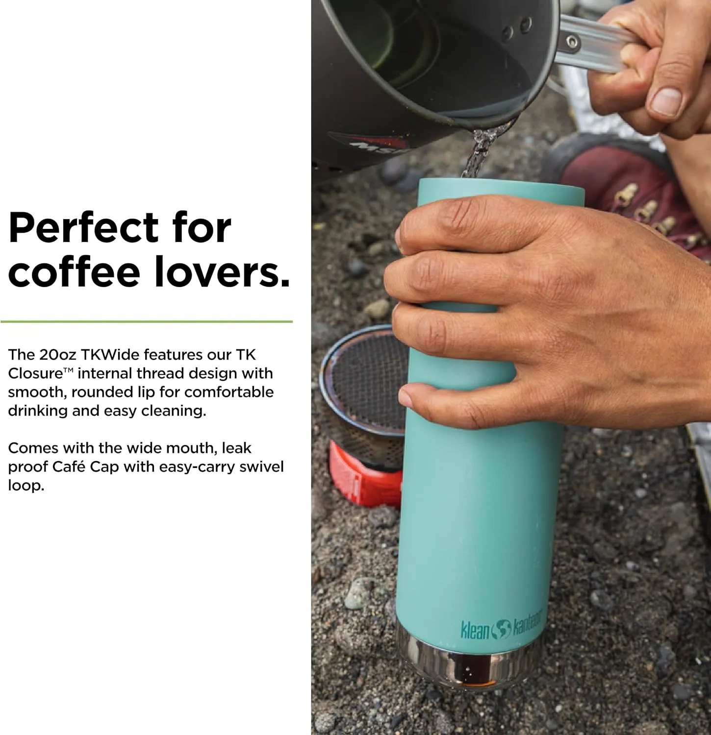 Klean Kanteen 20oz TKWide Insulated Coffee Tumbler with Café Cap - Beryl Green