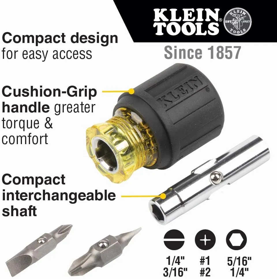 Klein Tools 80027 Screwdriver Set, 11-in-1 Multi-bit Screwdriver, 6-in-1 Stubby, Phillips, Slotted, Square, Torx Bits, 2-Piece