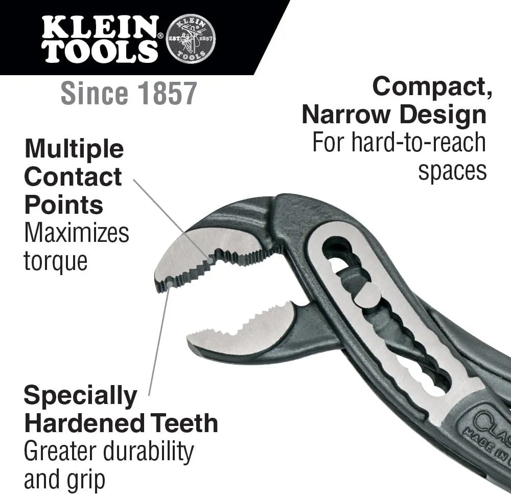 Klein Tools D5052KIT Pump Pliers Set, 7-Inch and 10-Inch Classic Klaw Quick-Adjust V-Jaw Tongue and Groove Pliers, 2-Piece