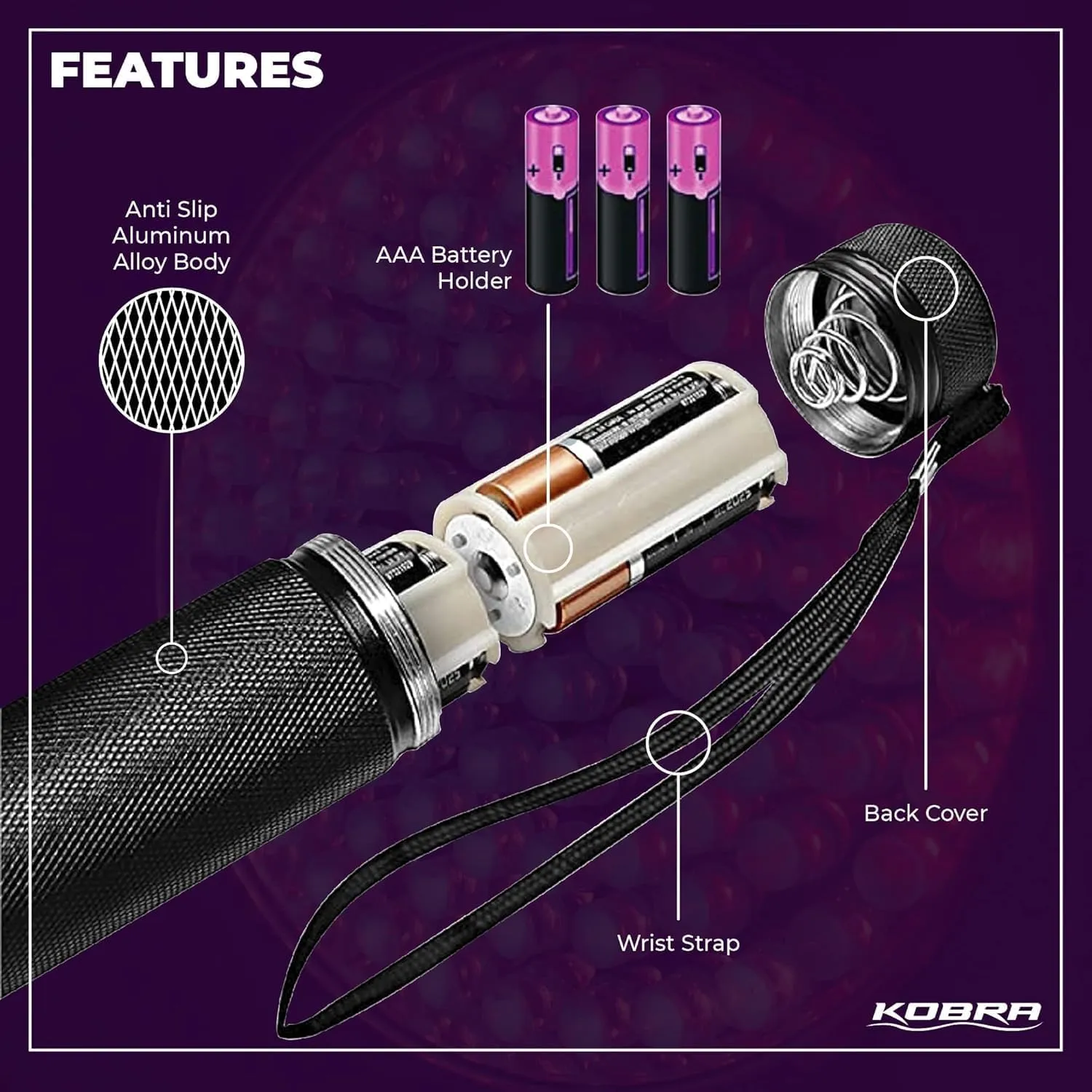Kobra UV Black Light Flashlight - 100 LED Portable UV Light & Black Light for Pet Urine Detection - Home or Hotel Bed Bugs, Leaks & Counterfeit Money Inspection - 18W, 390-395mm (Yellow)