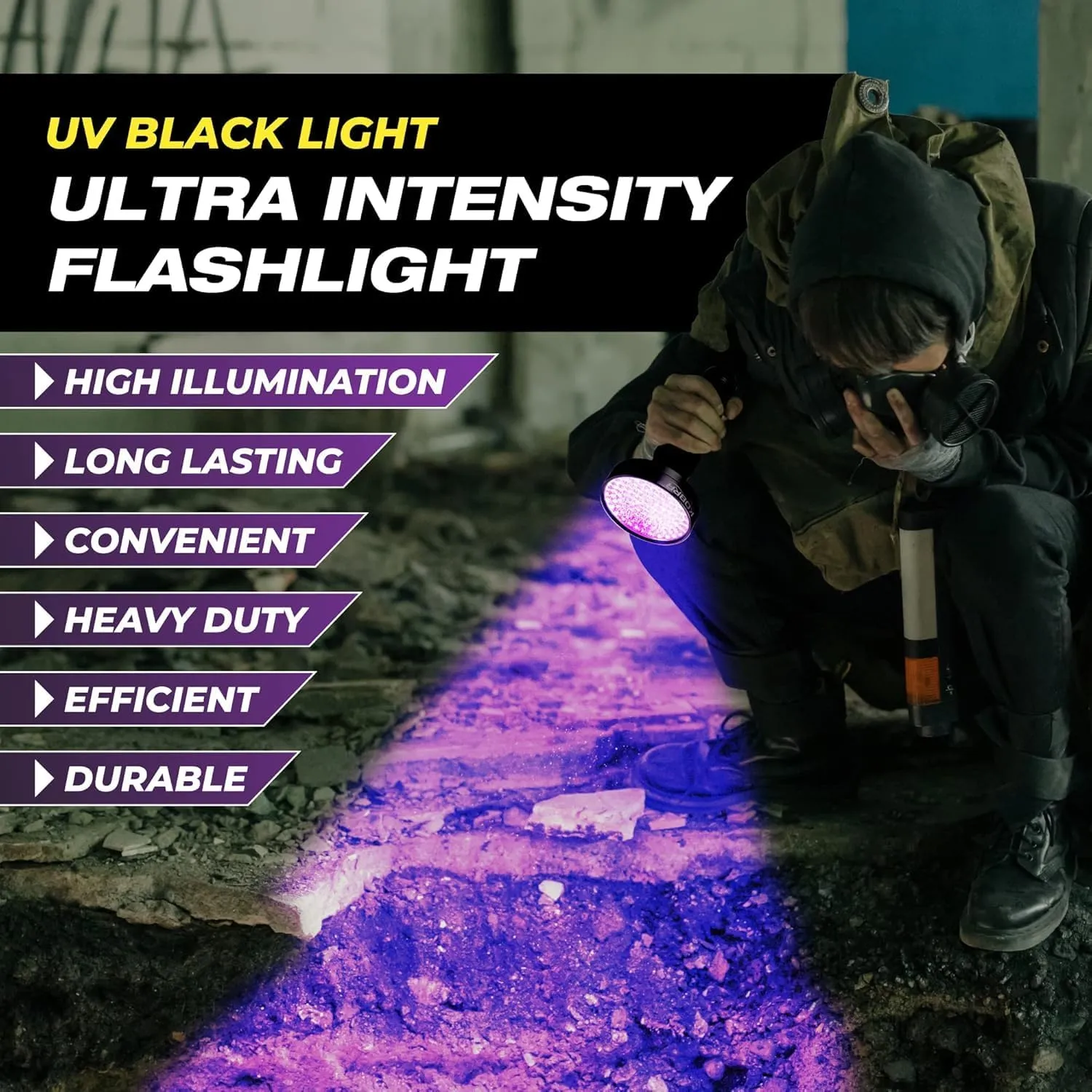 Kobra UV Black Light Flashlight - 100 LED Portable UV Light & Black Light for Pet Urine Detection - Home or Hotel Bed Bugs, Leaks & Counterfeit Money Inspection - 18W, 390-395mm (Yellow)
