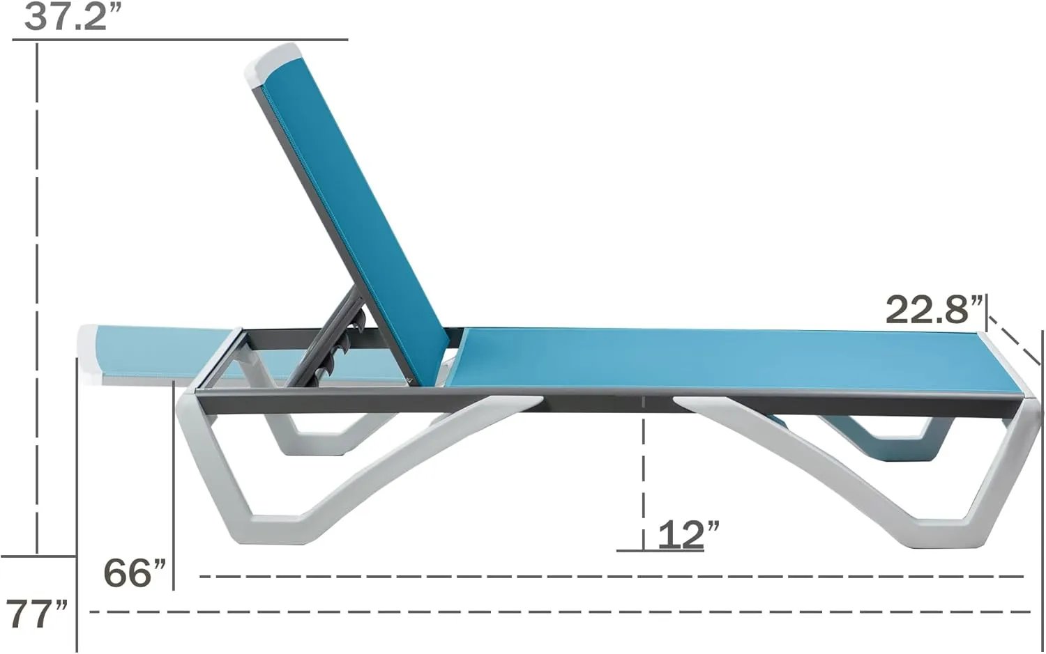 Kozyard Patio Chaise Lounge Chair - Full Flat Alumium & Resin Legs, Outdoor Reclining Adjustable Chair for Sunbathing, Beach, Patio, Lounge Set or Patio Table(Aqua Textilence W/O Table)