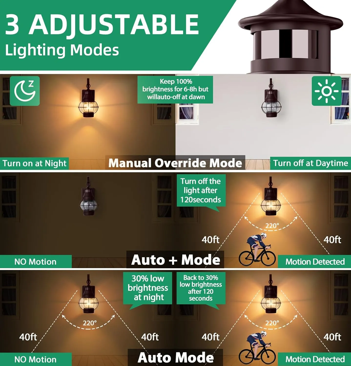 Lamomo Bronze Outdoor Light,Exterior Front Porch Lights for House,Dusk to Dawn Motion Sensor Lights,Waterproof Anti-Rust Wall Mount Lantern for Outside,Garage(NO Bulb)