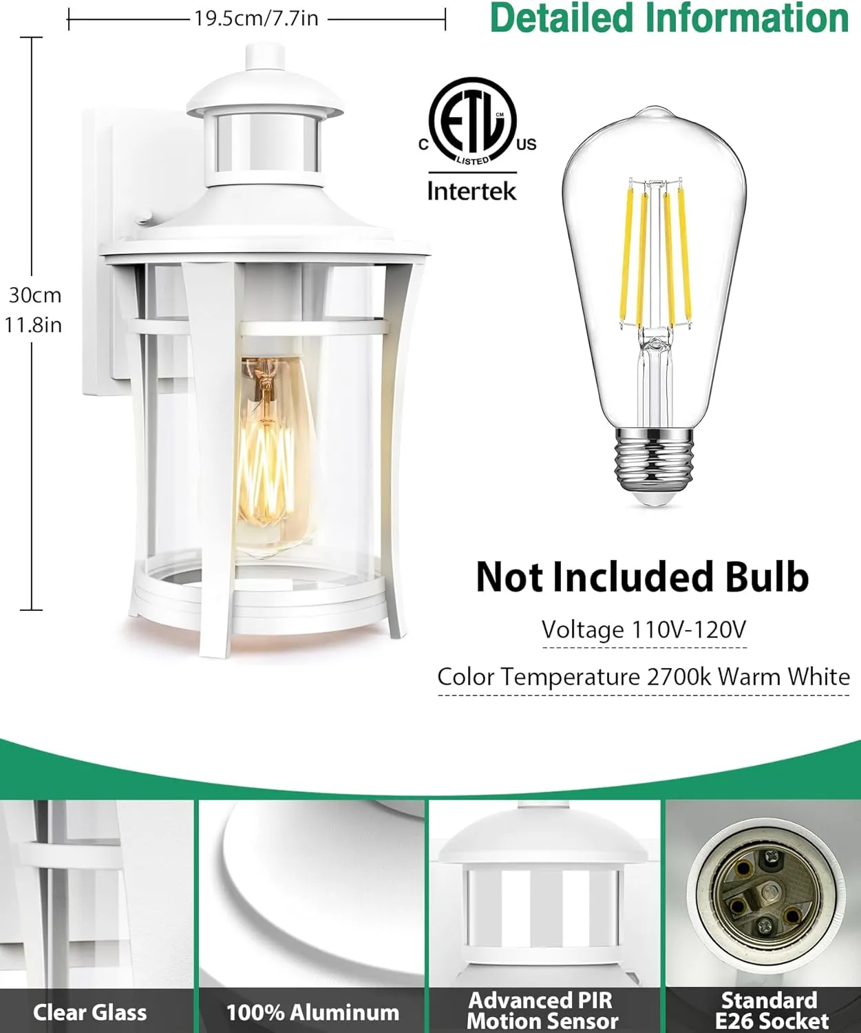 Lamomo Porch Lights Outdoor White, Dusk to Dawn Wall Light Fixtures, Exterior Front Sconces Wall Mounted Lighting, Waterproof Anti-Rust Outside Lights for House, Garage, Entryway