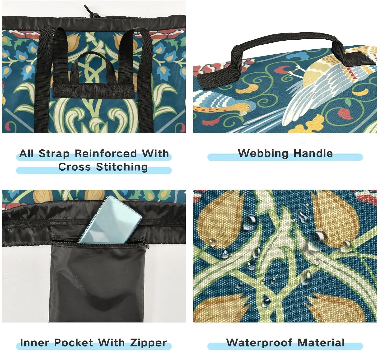 Laundry Bag Backpack,Travel Laundry Bags with Shoulder Straps Oxford Large Hanging Laundry Hamper Bag for College,Laundromat,Apartment Bird