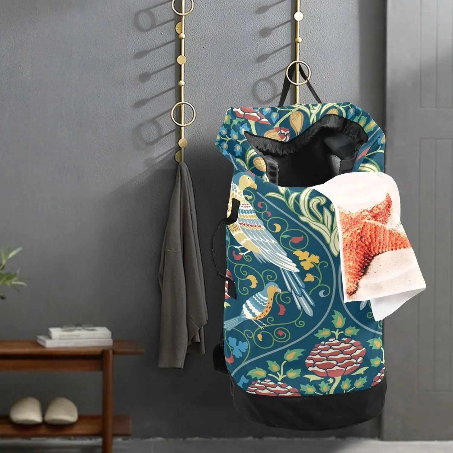 Laundry Bag Backpack,Travel Laundry Bags with Shoulder Straps Oxford Large Hanging Laundry Hamper Bag for College,Laundromat,Apartment Bird