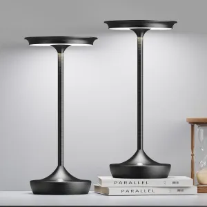 LED Cordless Table Lamps Rechargeable - Outdoor 6000mAh Battery Operated Portable Table Lights 3 Color Stepless Dimming Lamp with Memory Function for Patio Restaurant Dining 2 Pack Black