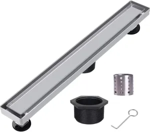 Linear-Shower-Drain, Silver-Floor-Drain 16 Inch 304 Stainless Steel Bathroom Drains Kit, Invisible Rectangular Drain with Filter Bag, Adjustable Leveling Feet.