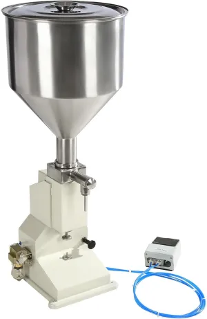 Liquid Filling Machine, 5-50ml Manual Bottle Filler Adjustable Paste Filling Machine Bottle Filler with Stainless Steel Hopper for Cream Cosmetic Honey (Type: A02)