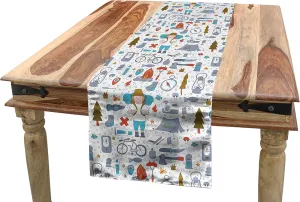 Lunarable Camping Table Runner, Spending Time in The Nature Pattern Wildlands Activities Trekker with Sleeping Bag, Dining Room Kitchen Rectangular Runner, 14" X 120", Multicolor