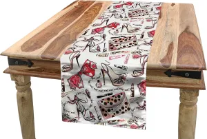 Lunarable Fashion Table Runner, Feminine Objects Concept with Make up Lipstick Perfume High Heel Shoes and Hand Bag, Dining Room Kitchen Rectangular Runner, 14" X 72", Multicolor