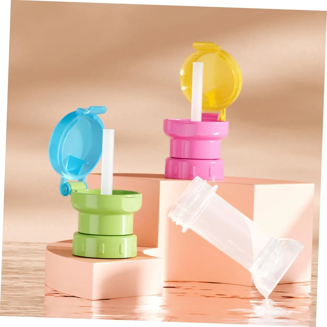 Lurrose 1set Water Bottle Caps with Straws Safe Adapter for Prevents Bright Color Design for Reusable Bottles 4pcs