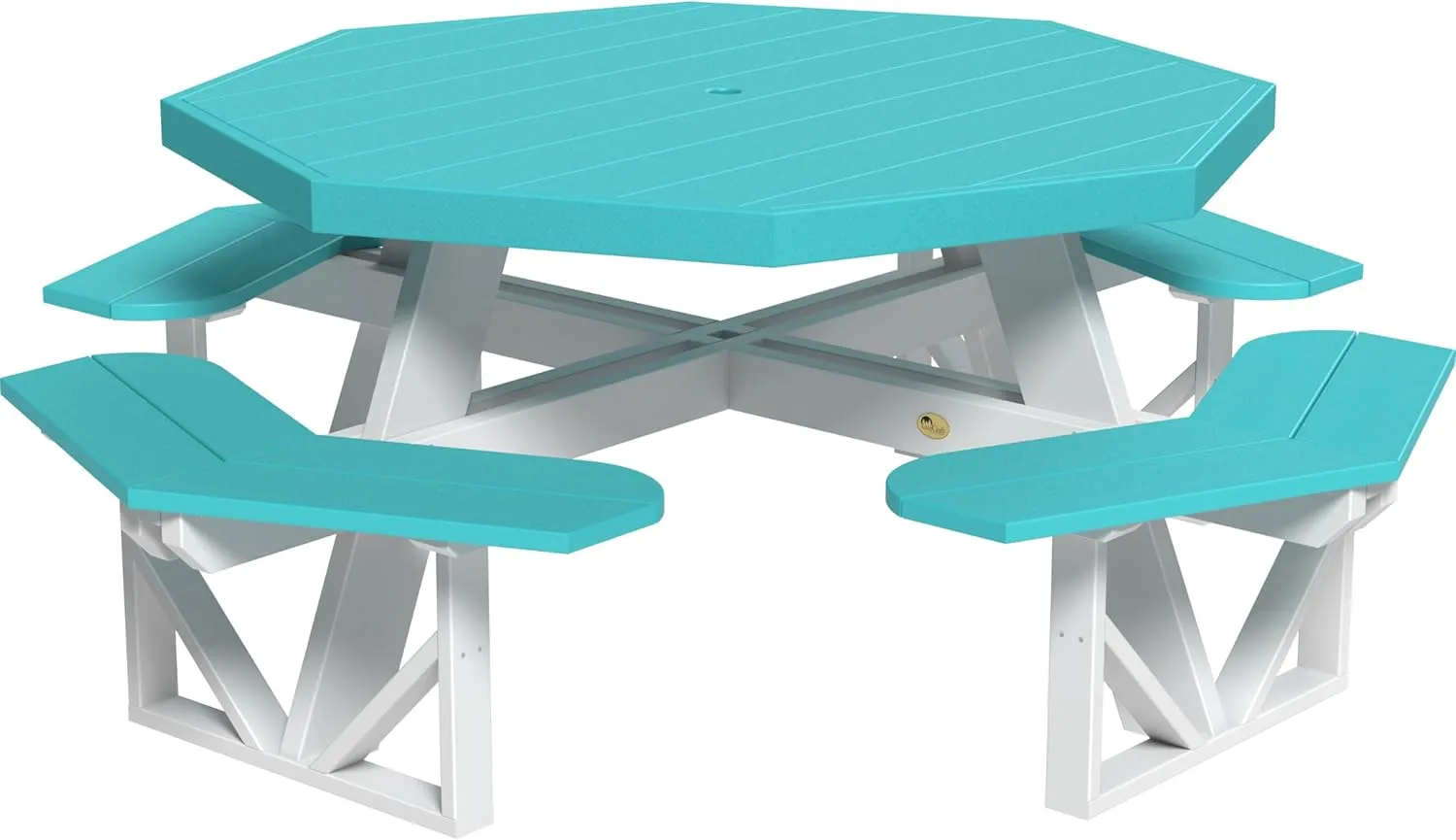 LuxCraft Poly Octagon Picnic Table - Outside Table for Adults & Kids, Seats 8, UV Resistant and Heavy Duty, Durable Outdoor Furniture, Amish Made in USA (Aruba Blue & White)