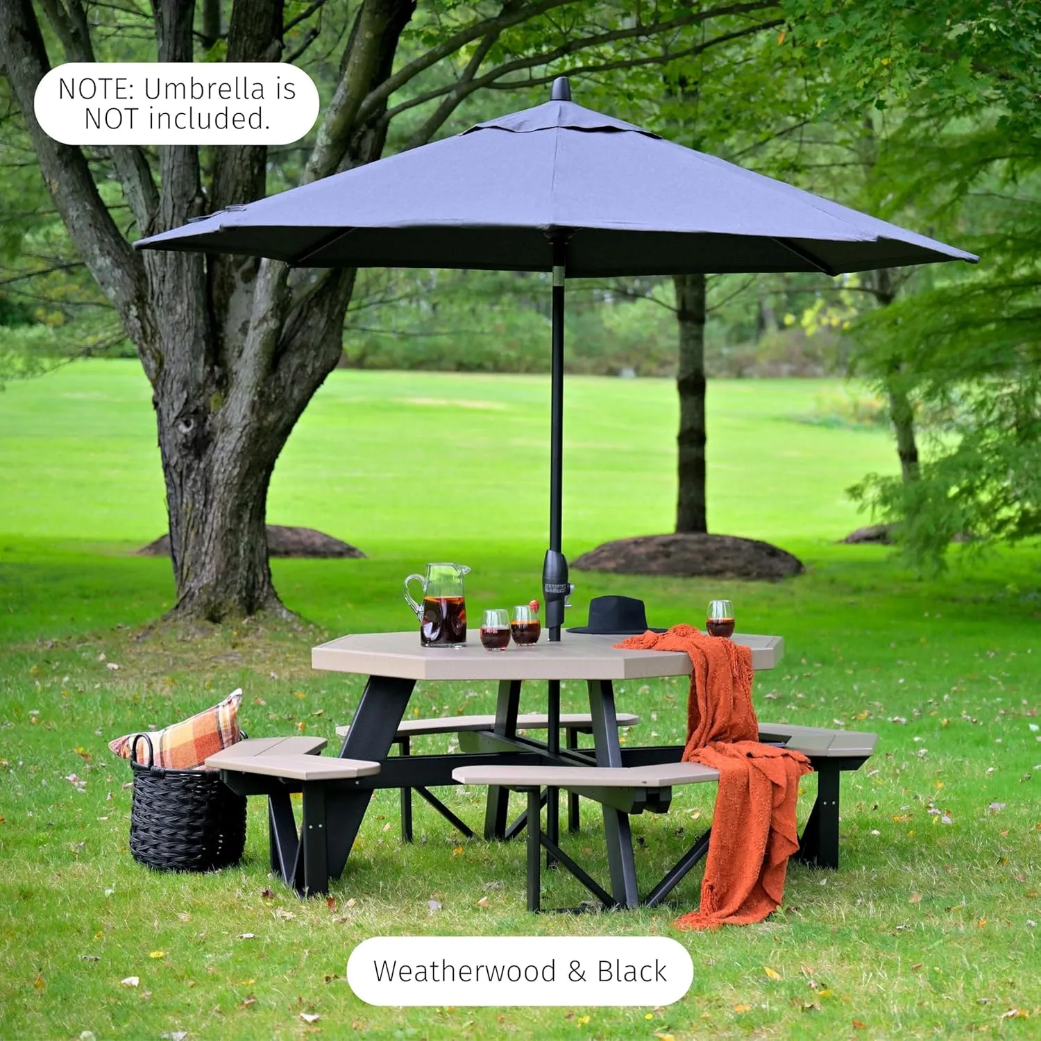 LuxCraft Poly Octagon Picnic Table - Outside Table for Adults & Kids, Seats 8, UV Resistant and Heavy Duty, Durable Outdoor Furniture, Amish Made in USA (Birch & White)