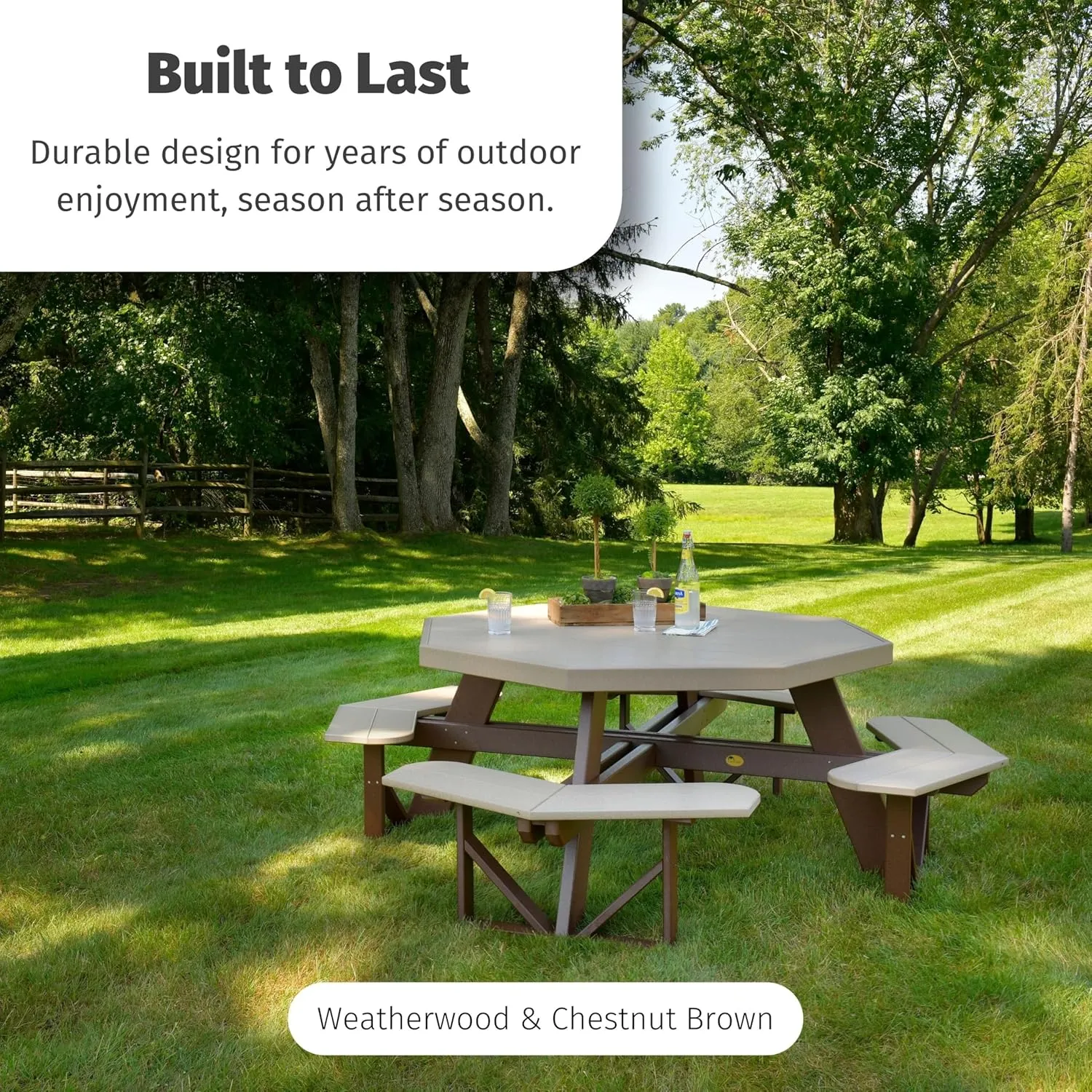 LuxCraft Poly Octagon Picnic Table - Outside Table for Adults & Kids, Seats 8, UV Resistant and Heavy Duty, Durable Outdoor Furniture, Amish Made in USA (Birch & White)