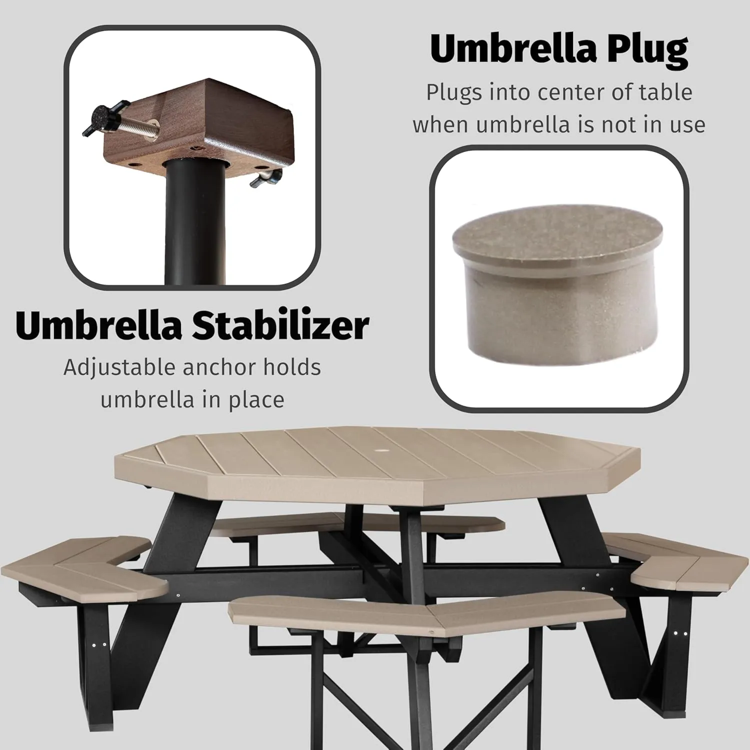 LuxCraft Poly Octagon Picnic Table - Outside Table for Adults & Kids, Seats 8, UV Resistant and Heavy Duty, Durable Outdoor Furniture, Amish Made in USA (Birch & White)