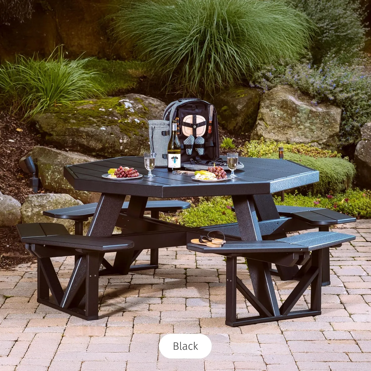 LuxCraft Poly Octagon Picnic Table - Outside Table for Adults & Kids, Seats 8, UV Resistant and Heavy Duty, Durable Outdoor Furniture, Amish Made in USA (Birch & White)