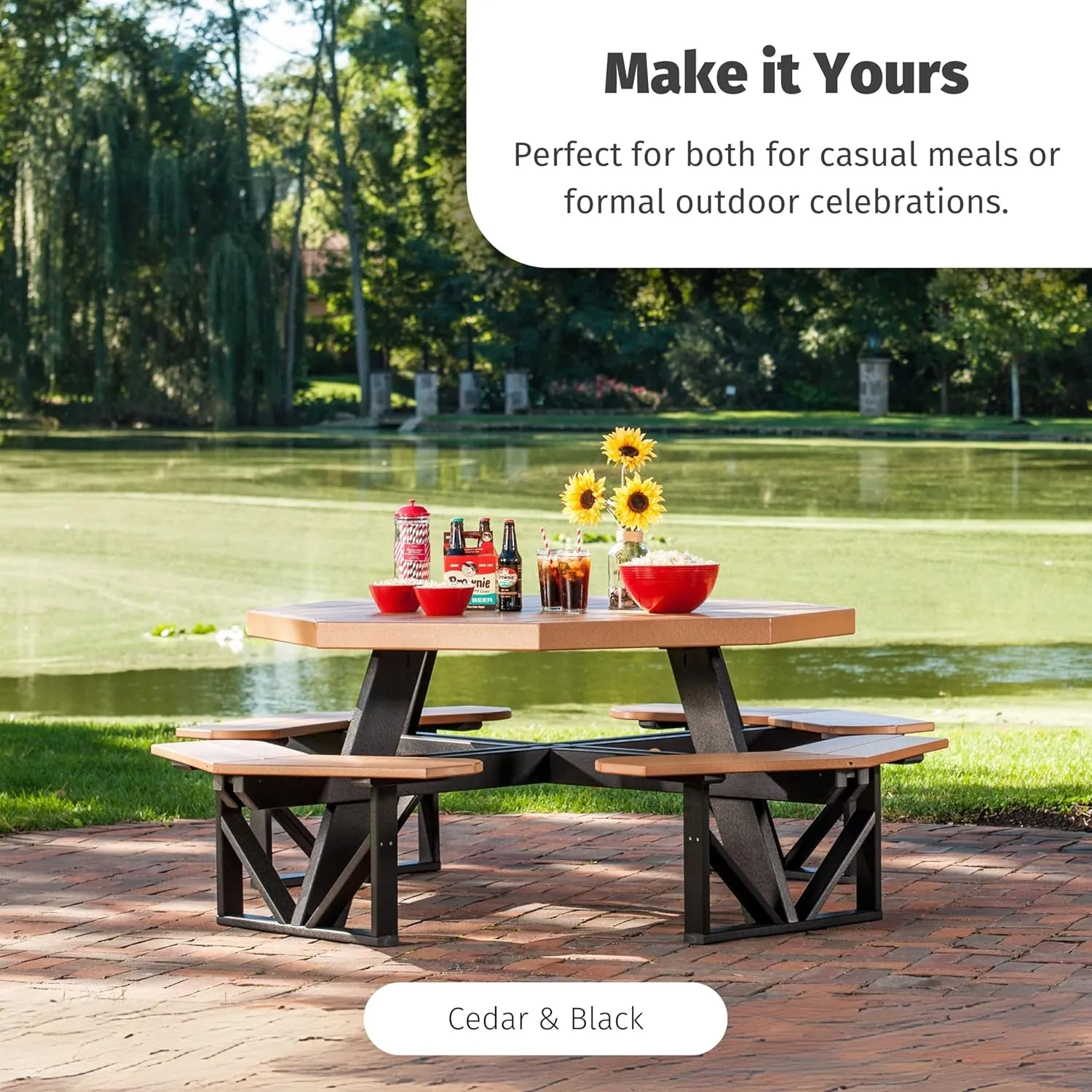LuxCraft Poly Octagon Picnic Table - Outside Table for Adults & Kids, Seats 8, UV Resistant and Heavy Duty, Durable Outdoor Furniture, Amish Made in USA (Black)