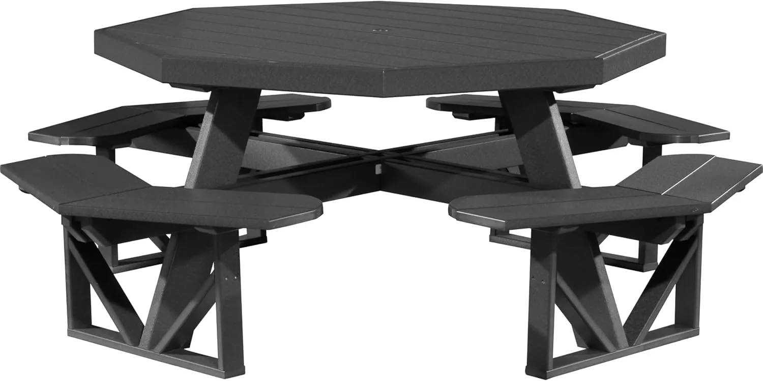 LuxCraft Poly Octagon Picnic Table - Outside Table for Adults & Kids, Seats 8, UV Resistant and Heavy Duty, Durable Outdoor Furniture, Amish Made in USA (Black)
