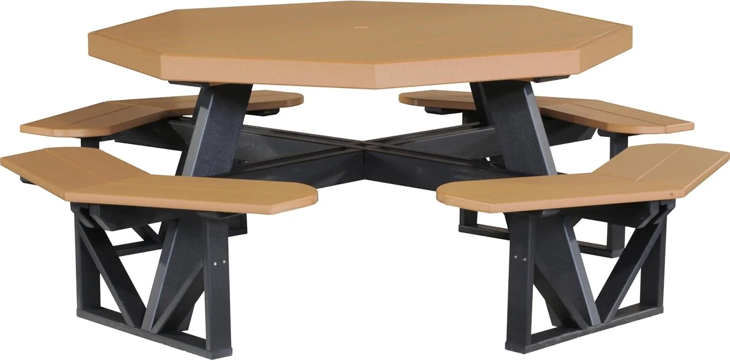 LuxCraft Poly Octagon Picnic Table - Outside Table for Adults & Kids, Seats 8, UV Resistant and Heavy Duty, Durable Outdoor Furniture, Amish Made in USA (Cedar & Black)