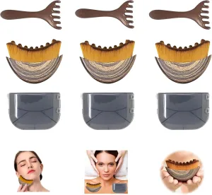 Lymphatic Contour Face Brush, Drainage Massager for Face, Chin and Jawline Sculpting Fit The Skin Precisely and Relieve Fatigue，Reduce Puffiness, Ultra-Soft Bristles（3pcs） (Brown-3)
