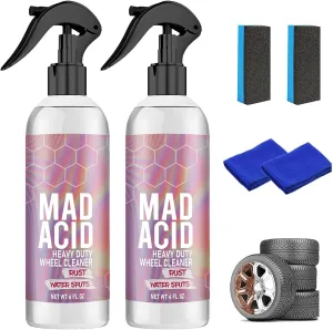 Mad Acid Glass Cleaner, MAD Acid Heavy Duty Wheel Cleaner, Water Spot Remover, All Purpose Cleaners for Bathroom, Car, Glass, Plastic and Furniture, 4 oz Spray (2Pcs)